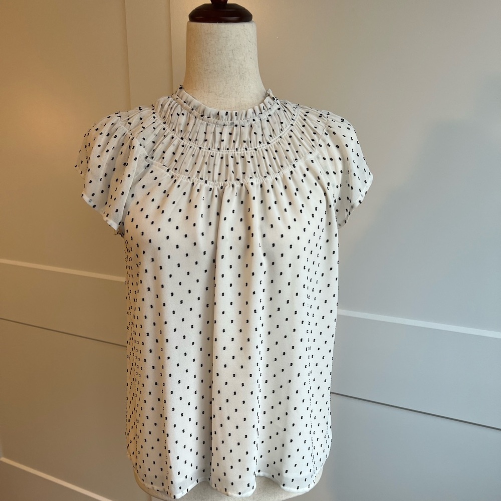 LOFT Black  & Cream Polka Dot top / size XS